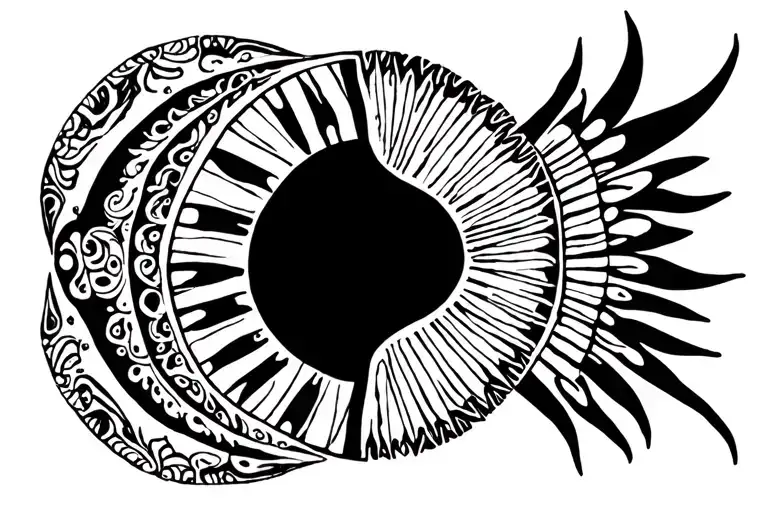 half moon half sun to show the dark in life a d bright in live tattoo design idea