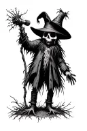A gothic scarecrow looking forward with microphone tattoo design idea