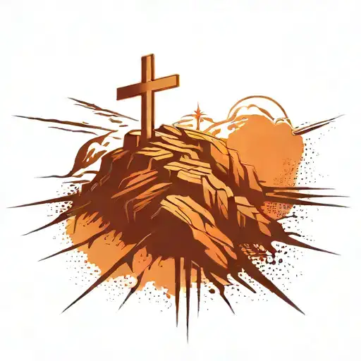 christian cross summit of a mountain landscape ray of sunshine tattoo design idea