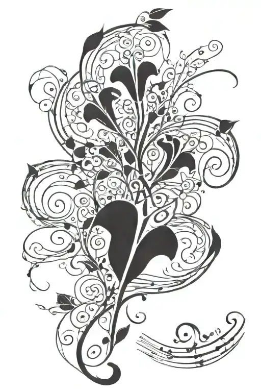 tango music notes swirling morning glory vine tattoo design idea
