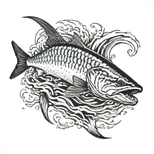 tarpon rolling on surface tattoo design idea