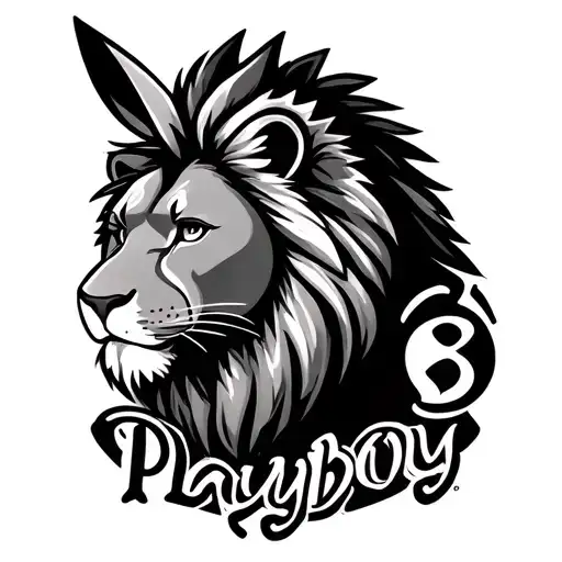 Playboy bunny logo and lion with year tattoo design idea