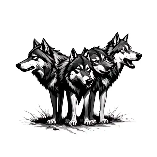 three wolves facing front tattoo design idea
