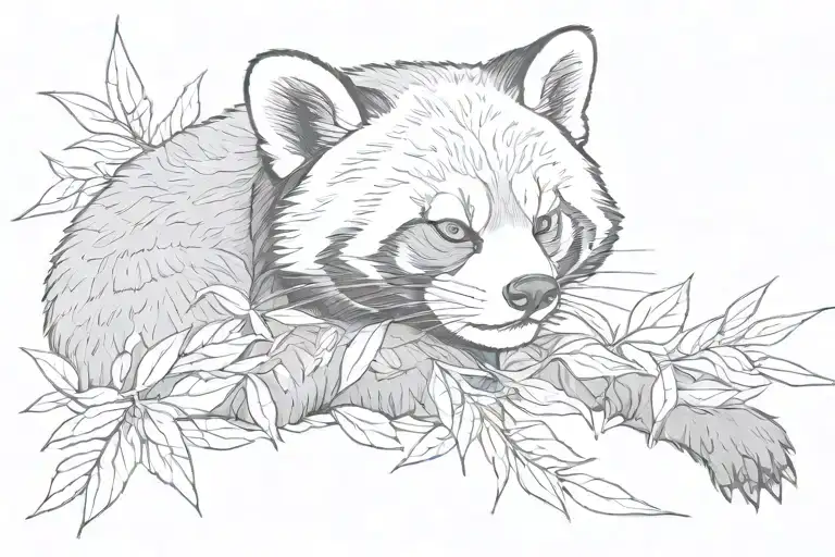 red panda sleeping bamboo leaves tattoo design idea