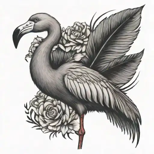 fine line flamingo spelling out the names;  Lola Collins emery reed  tattoo design idea