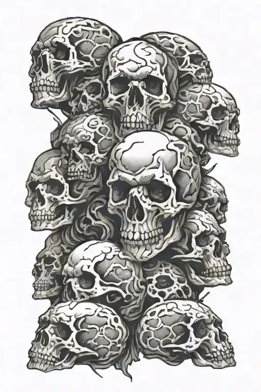 mountain of skulls in the dark dotwork tattoo design idea