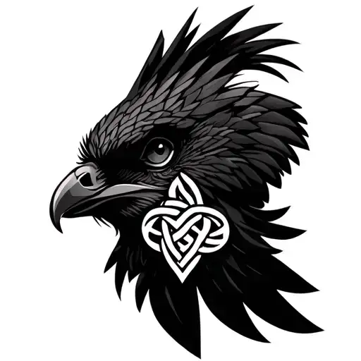 geometric harpy eagle head with celtic knot tattoo design idea