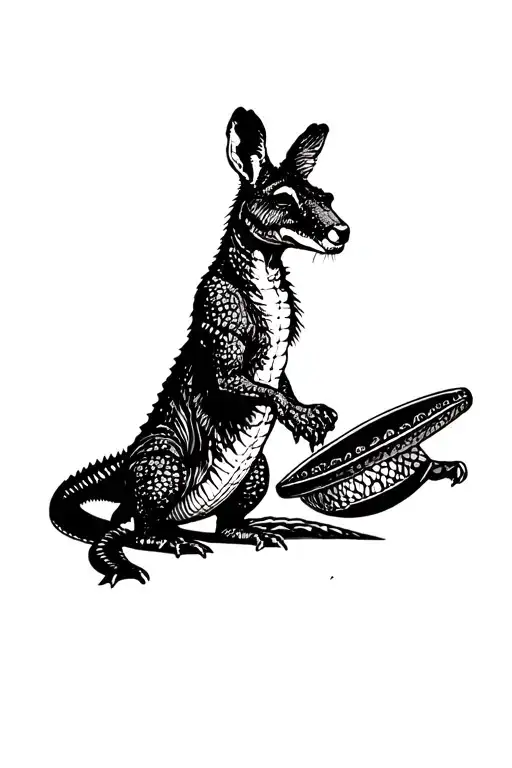 crocodile and kangaroo throwing boomerang tattoo design idea