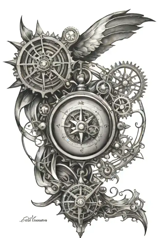  steampunk and compass half sleeve  tattoo design idea