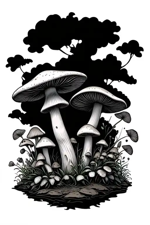 mushroom garden tattoo design idea
