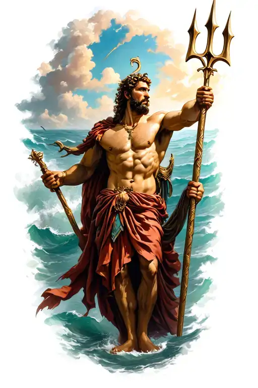 Greek myth poseidon holding the trident tattoo design idea
