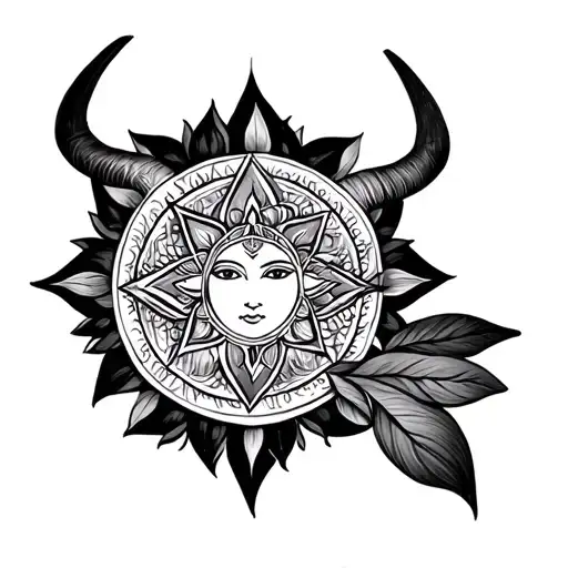 Taurus symbol+Sun+Lotus+Sri Yantra tattoo design idea