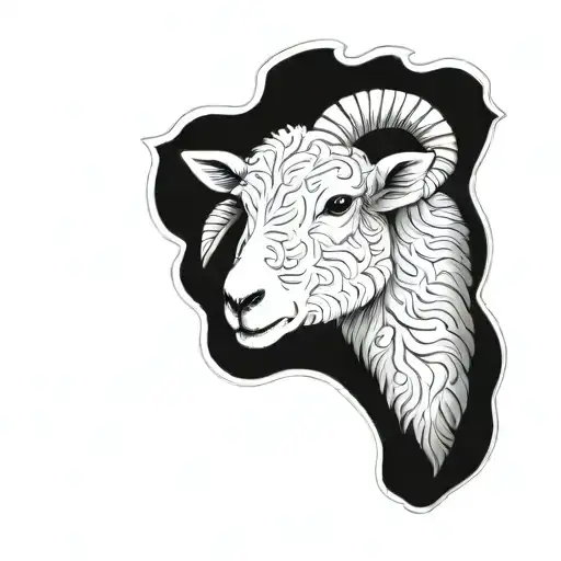 cute fine line lamb face tattoo design idea