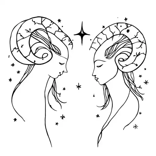 Aries constellation  design that represents sisters with nature elements like trees and flowers and stars  tattoo design idea