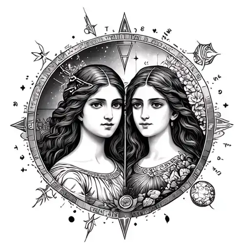 Astrological signs Gemini and virgin Eith Balance tattoo design idea