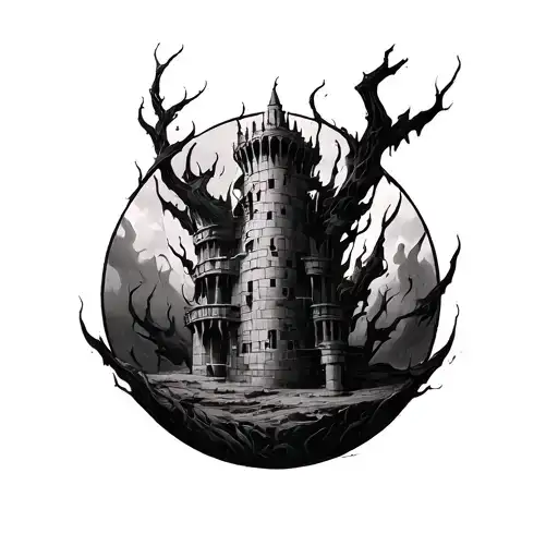 dante 9 circles of hell tower with 9 levels tattoo design idea