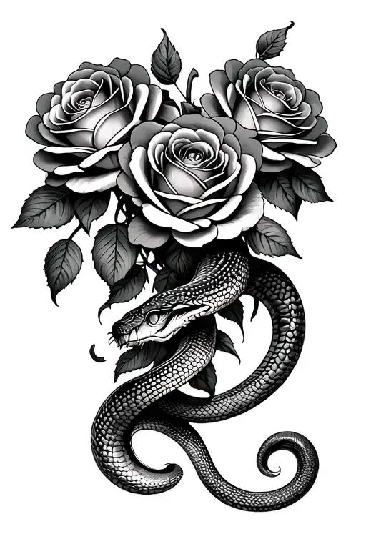 snake underneath multiple roses blooming. spine tattoo design tattoo design idea