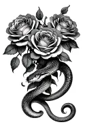 snake underneath multiple roses blooming. spine tattoo design tattoo design idea