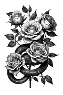 snake underneath multiple roses blooming. spine tattoo design tattoo design idea