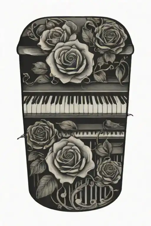 piano keys wrapping with roses tattoo design idea