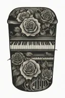 piano keys wrapping with roses tattoo design idea