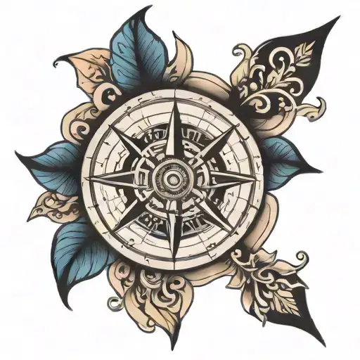 A neotraditional tattoo of a compass rose with symbols representing each family member tattoo design idea