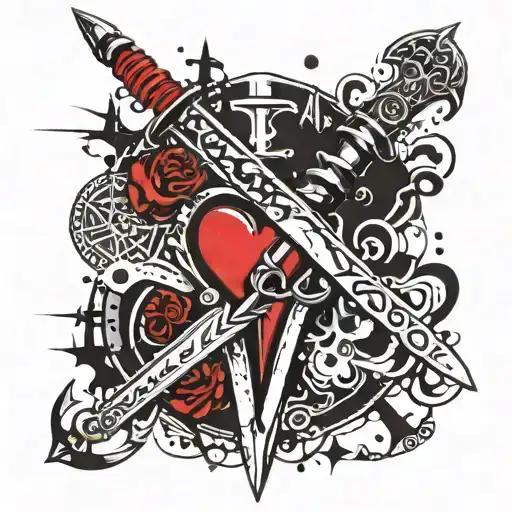 Chris's dagger pierces the heart through. On this background, the inscription Don't trust anyone tattoo design idea