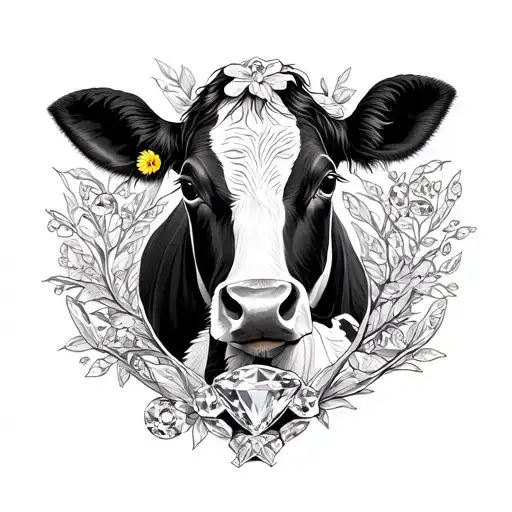Memorial of mother with diamonds and baby cow tattoo design idea