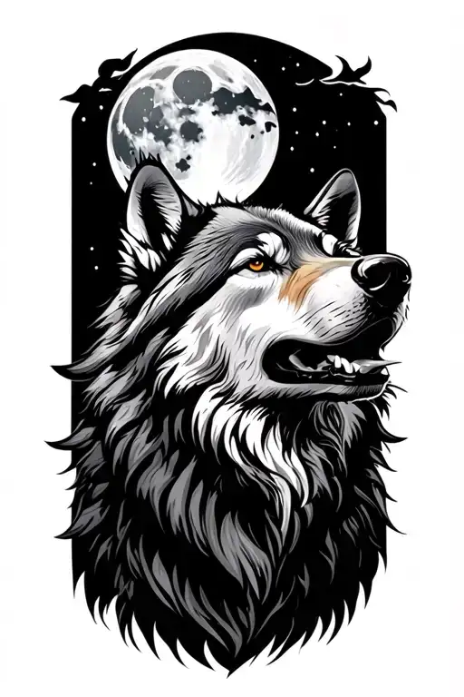Wolf howling to the moon tattoo design idea