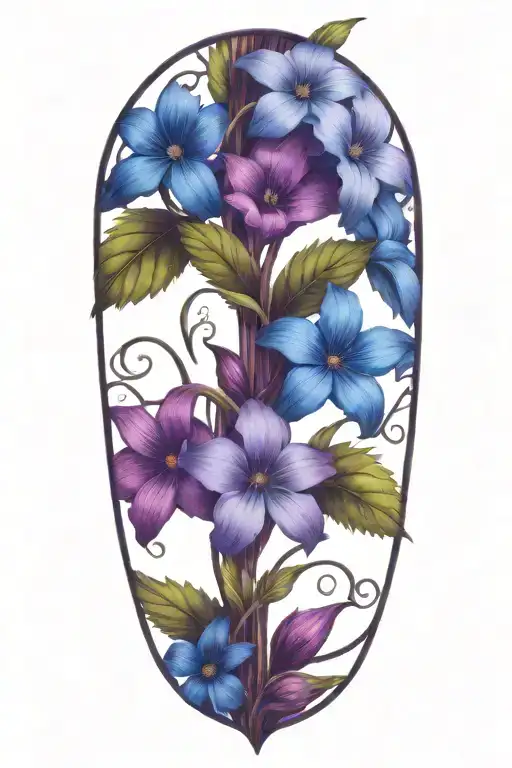 A vine of intertwined purple and blue wild flowers  tattoo design idea