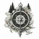 A stylized compass, whose interior lines take the form of waves or hills recalling geography tattoo design idea