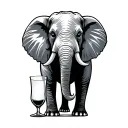 animated elephant on two legs behind a glass with distorted face tattoo design idea