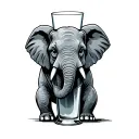 animated elephant on two legs behind a glass with distorted face tattoo design idea