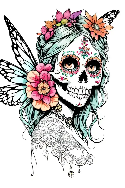 sugar skull fairy tattoo design idea