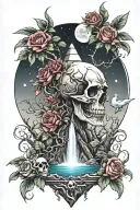 eyeball pyramid dragon roses skull tattoo design inspired tattoo with a big tree waterfall moon whale nasty bird snakes  tattoo design idea