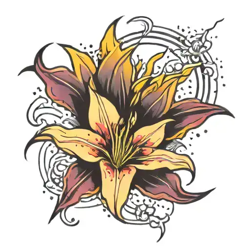 super nova, lily flower, lightning bolt tattoo design idea