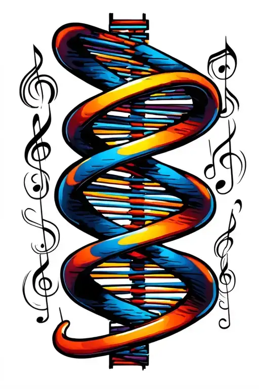 laminin DNA helix intertwined with musical tattoo design idea