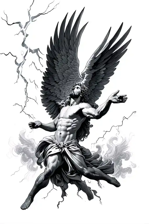 icarus falling with the hands of god and lightning  tattoo design idea