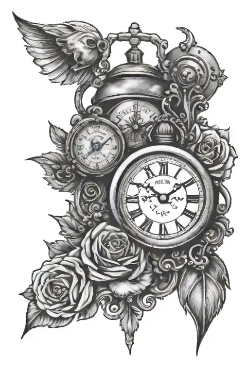 clock hustle e humble together tattoo design idea