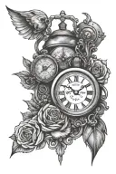 clock hustle e humble together tattoo design idea
