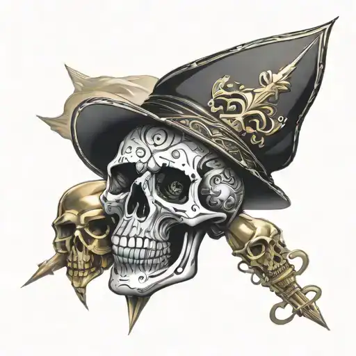 Queen of Spades with Santa Muerteya King of Spades with Captain's Skull in Cap tattoo design idea