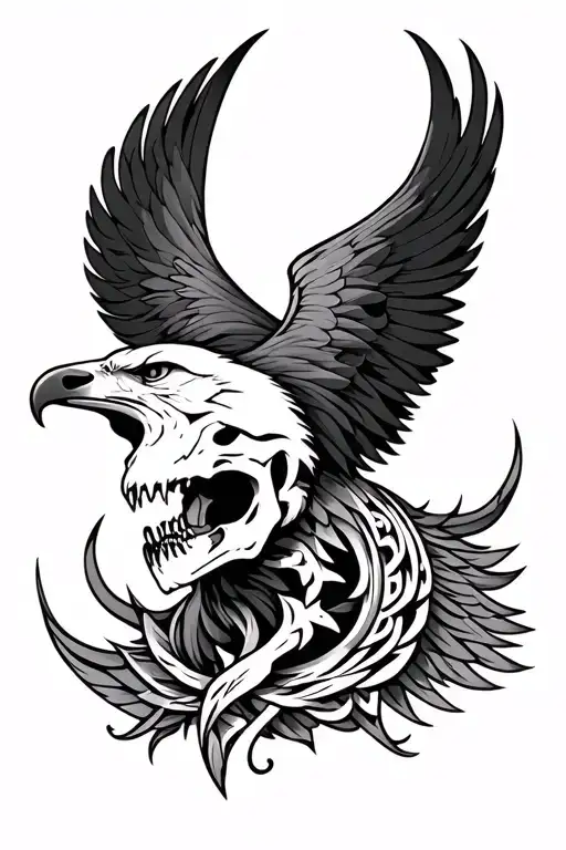 eagle, Tribal, wolf, and steer skull totem tattoo design idea