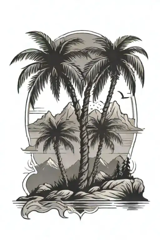 Palm Tree surrounded by mountains kenosha  tattoo design idea