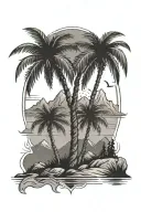 Palm Tree surrounded by mountains kenosha  tattoo design idea
