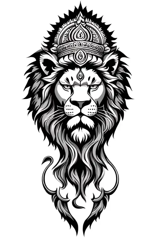 lion band tattoo combining with lord shiva trishul, dumra . lion should be masculine and strong. men attractive tattoo  tattoo design idea