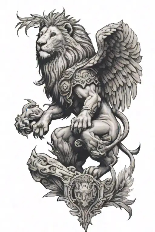 lion king with archangel Michael tattoo design idea