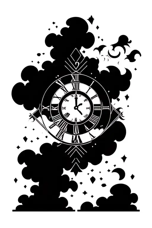 religious background clouds clock with number 999 tattoo design idea