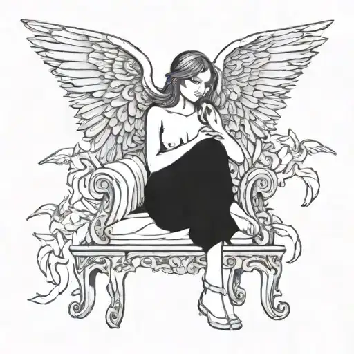 angel sitting on throne made of angels tattoo design idea