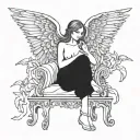 angel sitting on throne made of angels tattoo design idea