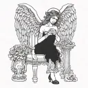 angel sitting on throne made of angels tattoo design idea